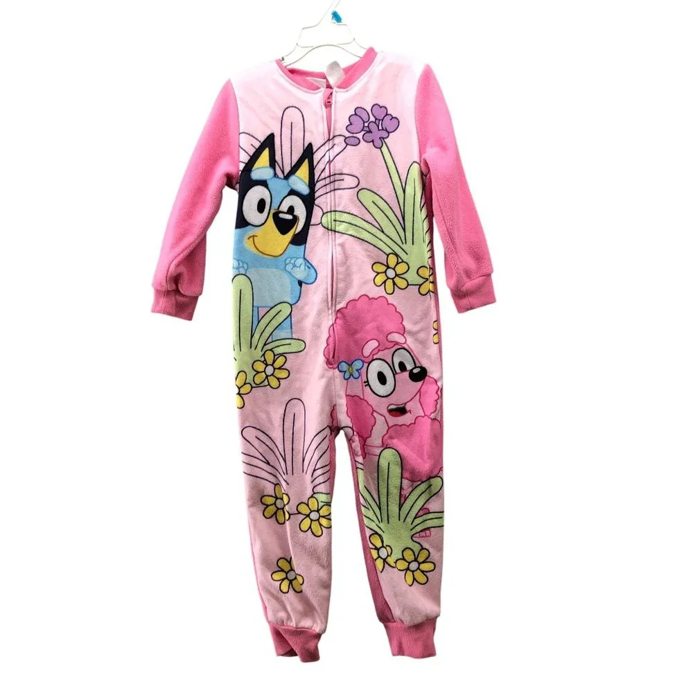Bluey Kids Girls 4T Fleece Pajamas One Piece Zip Up PJs Long Sleeve